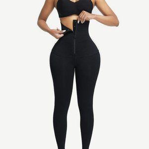 Wholesale Black Waist Trainer 2-In-1 Leggings With Zipping Hourglass Figure